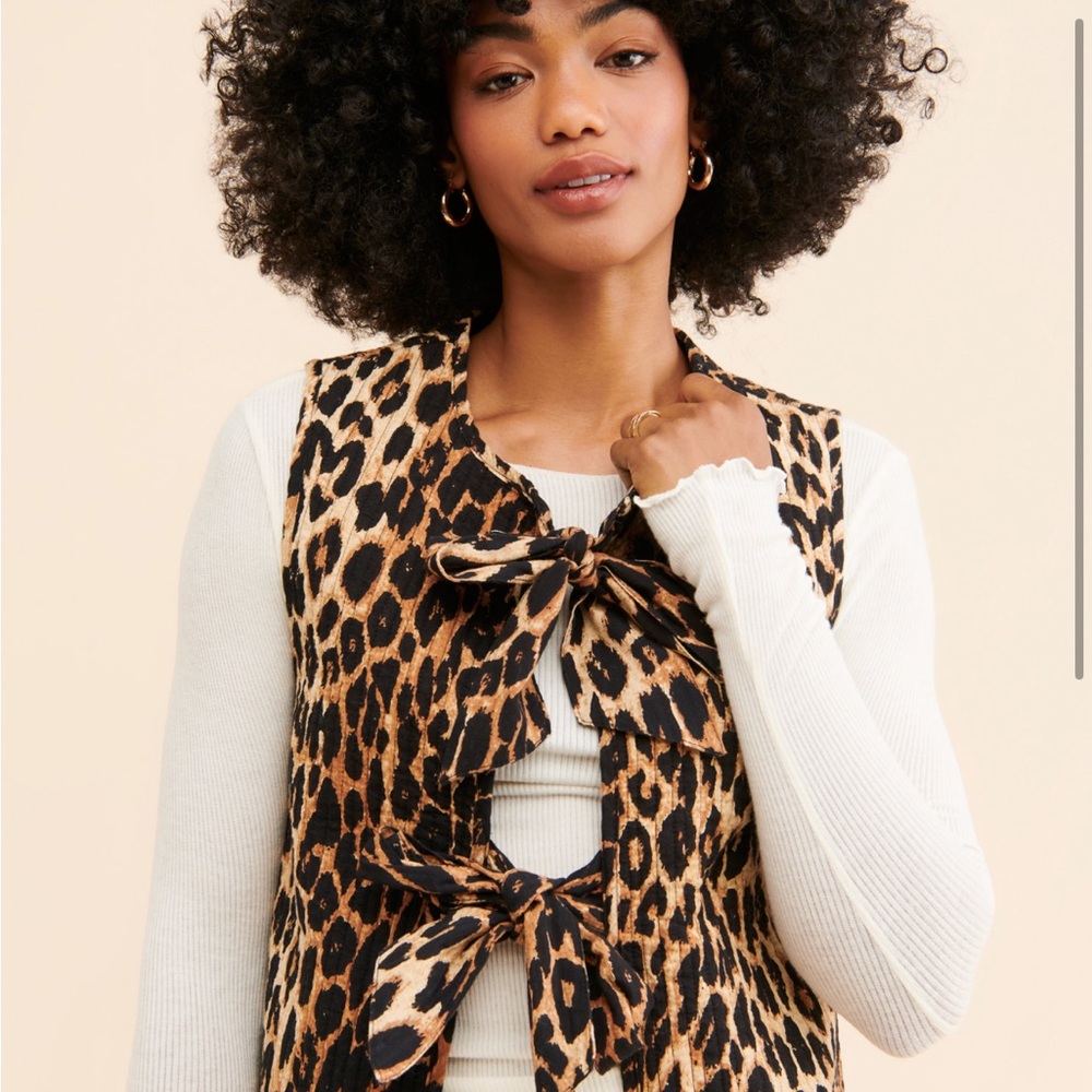 Leopard Print Bow-Front Vest - Brown Leopard